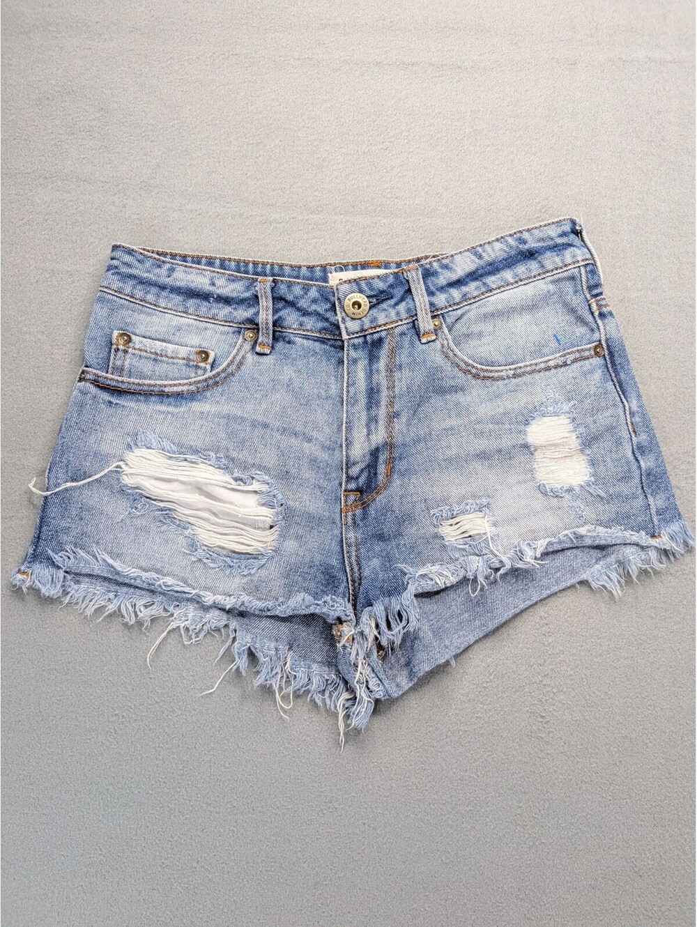 Bullhead Denim Co. Shorts Juniors 5 Blue High Rise Distressed Cutoff Frayed Hem